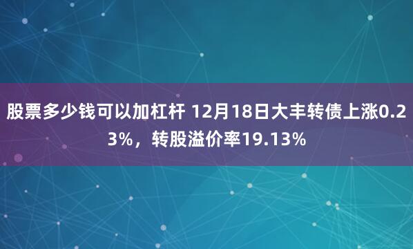 股票多少钱可以加杠杆 12月18日大丰转债上涨0.23%，转股溢价率19.13%