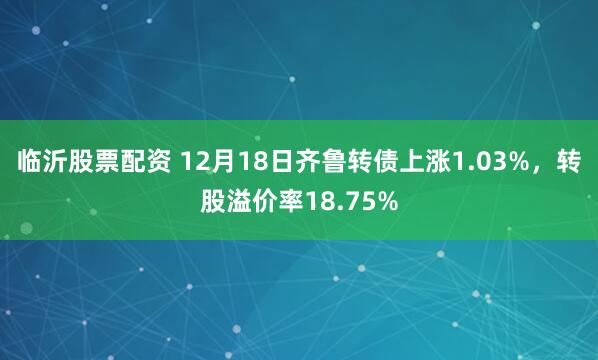 临沂股票配资 12月18日齐鲁转债上涨1.03%，转股溢价率18.75%