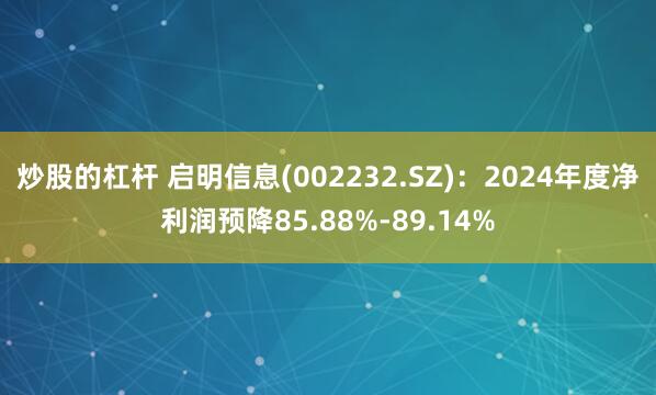 炒股的杠杆 启明信息(002232.SZ)：2024年度净利润预降85.88%-89.14%