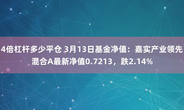 4倍杠杆多少平仓 3月13日基金净值：嘉实产业领先混合A最新净值0.7213，跌2.14%