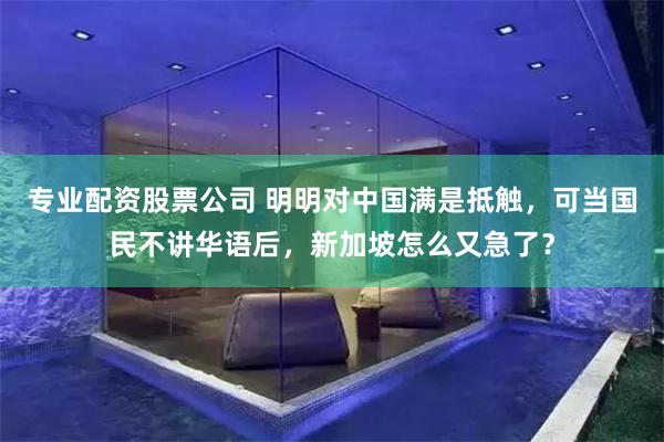 专业配资股票公司 明明对中国满是抵触，可当国民不讲华语后，新加坡怎么又急了？